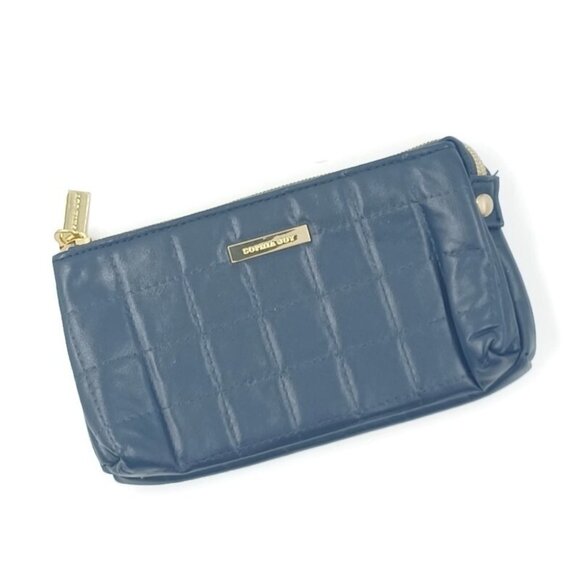 Sophia Joy Women's Pouch 8x5 Navy Blue Faux Leather Quilted Padded Cosmetic Zip - Picture 1 of 11